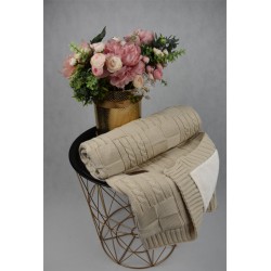 Knitted blanket with fur fabric lining BEIGE