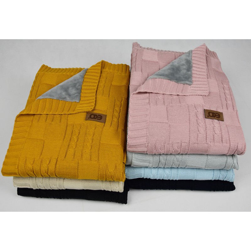 Knitted blanket with fur fabric lining BEIGE