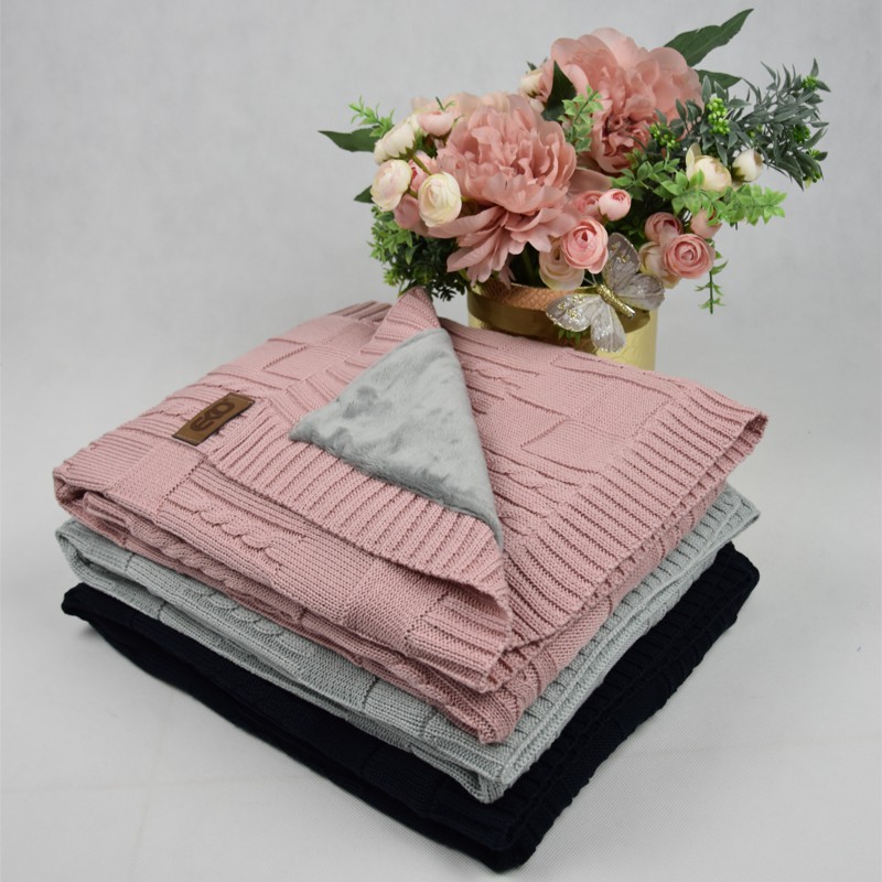 Knitted blanket with fur fabric lining BEIGE