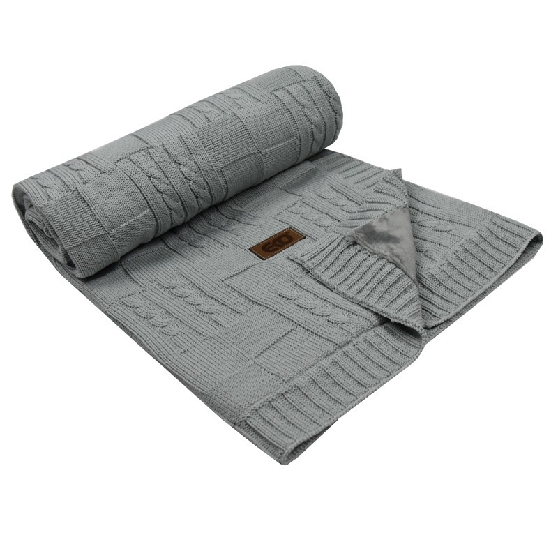 Strickbabydecke mit Plüsch GREY Strickbabydecke mit Plüsch GREY