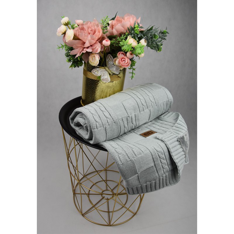 Knitted blanket with fur fabric lining GREY