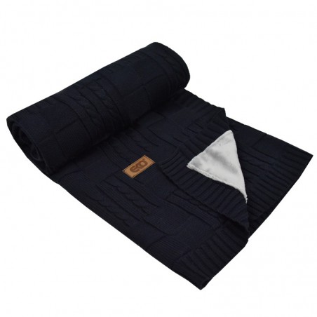 Knitted blanket with fur fabric lining NAVY BLUE