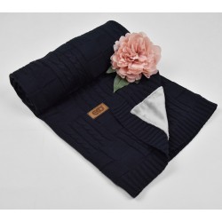 Knitted blanket with fur fabric lining NAVY BLUE