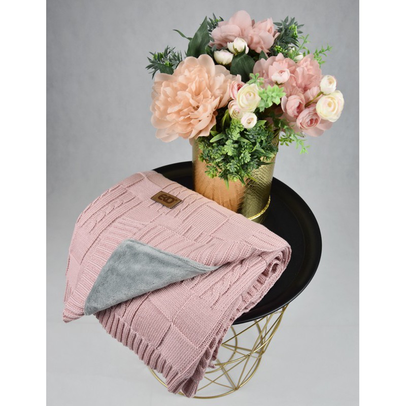 Knitted blanket with fur fabric lining ROSE PINK