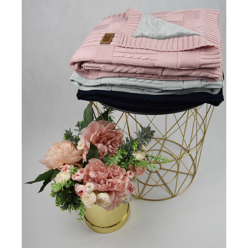 Strickbabydecke mit Plüsch ROSE PINK Strickbabydecke mit Plüsch ROSE PINK