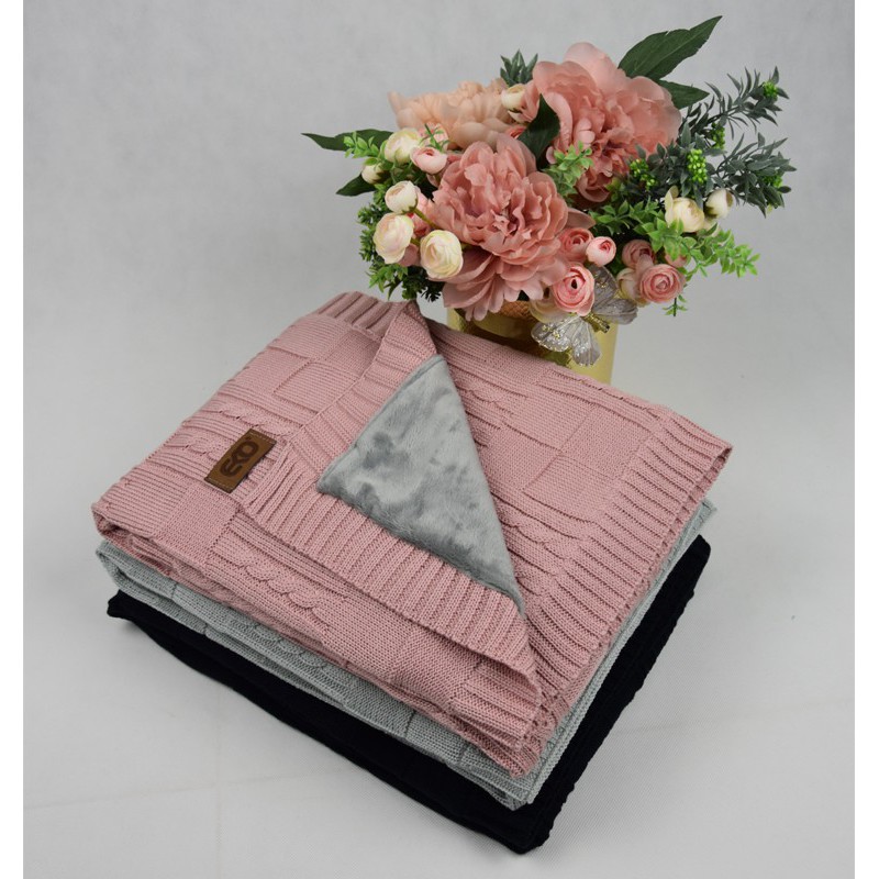 Knitted blanket with fur fabric lining ROSE PINK