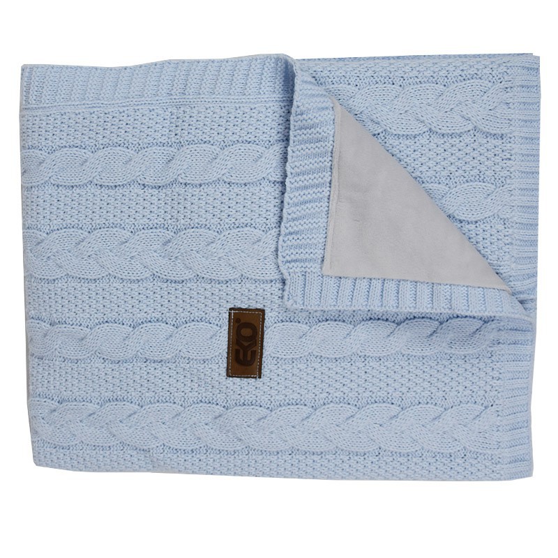 Knitted blanket  with fur fabric lining BLUE Knitted blanket  with fur fabric lining BLUE