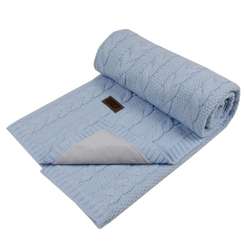 Knitted blanket  with fur fabric lining BLUE Knitted blanket  with fur fabric lining BLUE