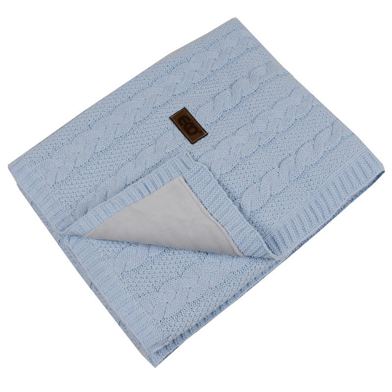 Knitted blanket  with fur fabric lining BLUE Knitted blanket  with fur fabric lining BLUE