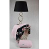 Knitted blanket  with fur fabric lining BLACK ROSES/PINK