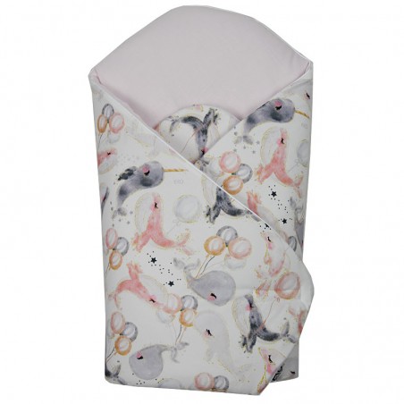 Printed Cotton Swaddle Blanket WHALE/PINK