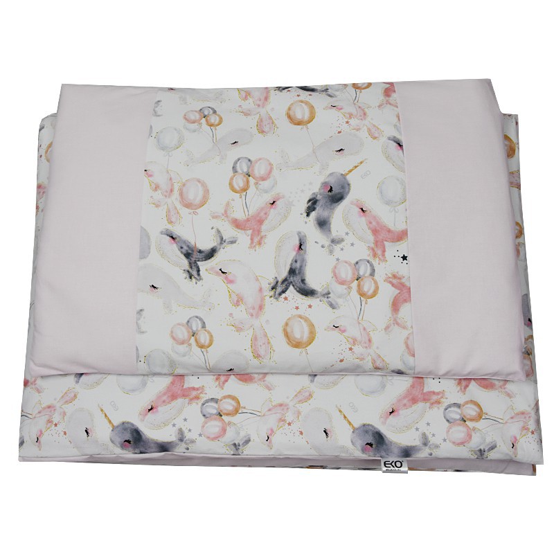 Printed cotton cot bedding set 120x90 cm WHALE/PINK