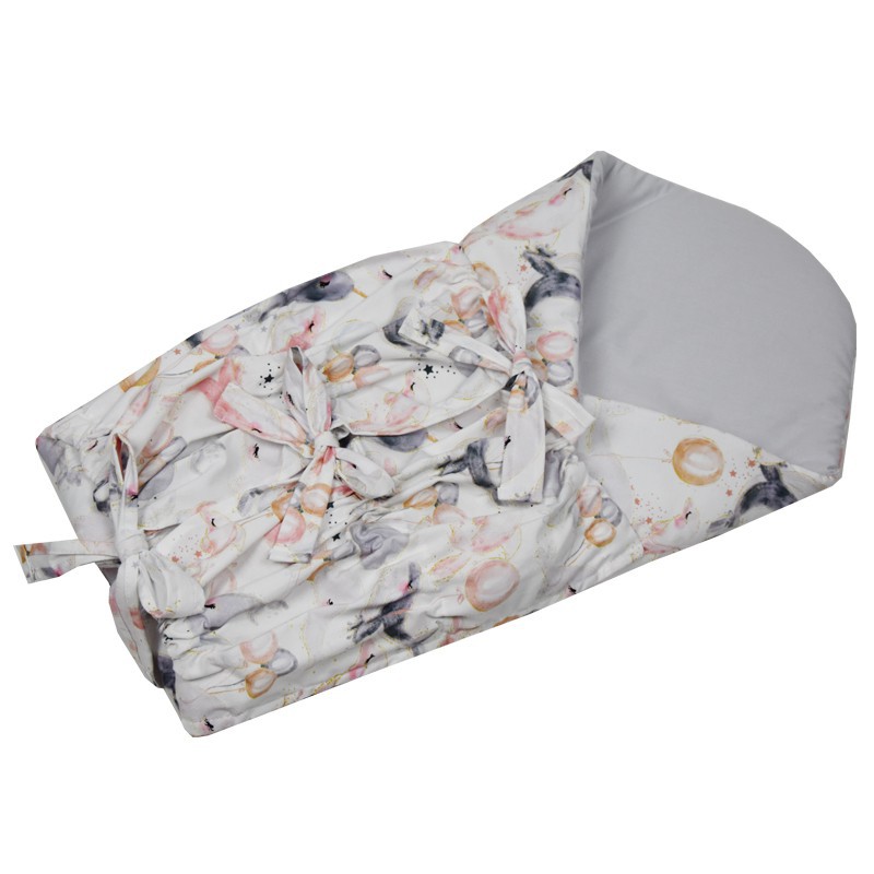 Printed Cotton Swaddle Blanket WHALE/GREY