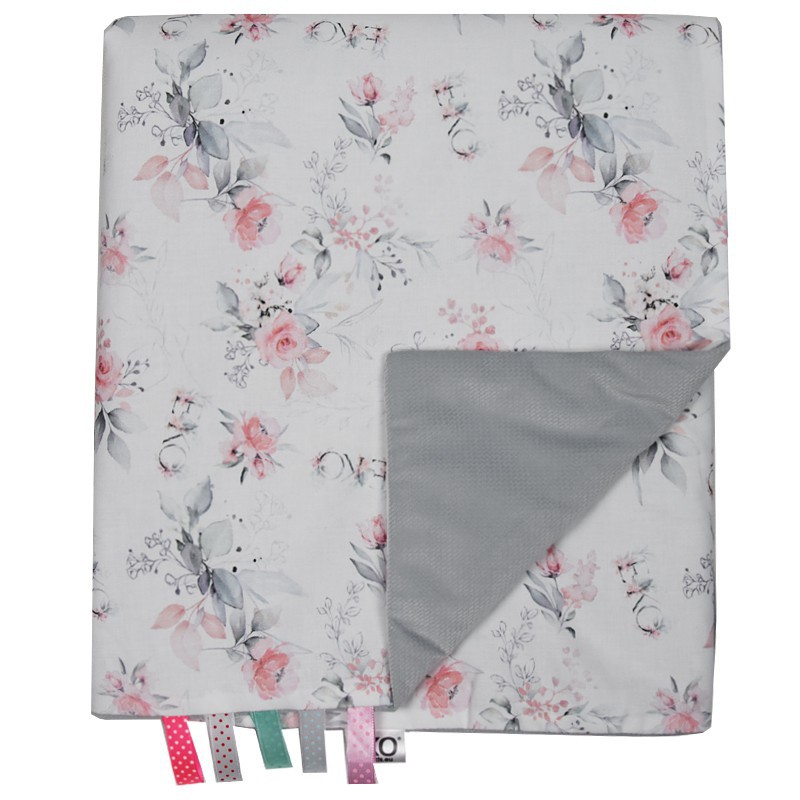 Blanket and play mat with VELVET fabric lining ROSES EKO