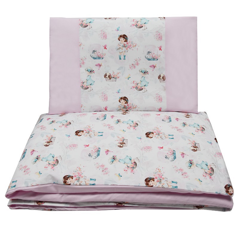 Printed cotton cot bedding set 120x90 cm GIRL