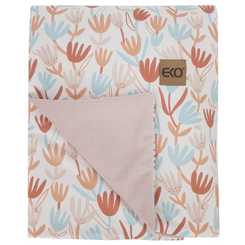 Blanket and play mat with VELVET fabric lining BEIGE FLOWERS