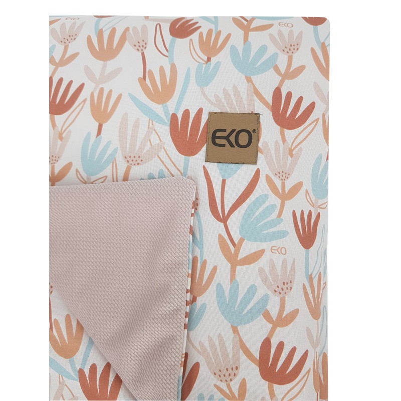 Blanket and play mat with VELVET fabric lining BEIGE FLOWERS