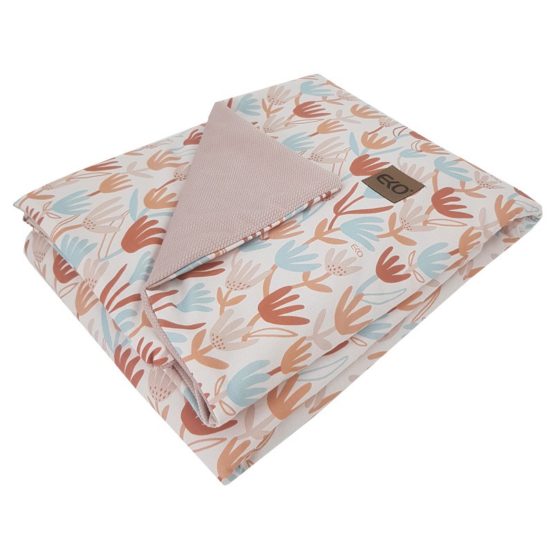 Blanket and play mat with VELVET fabric lining BEIGE FLOWERS