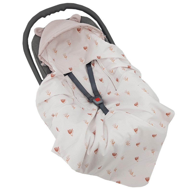 Baby Car Seat Sleeping Bag VELVET 3 and 5-point belts BEIGE MEADOW