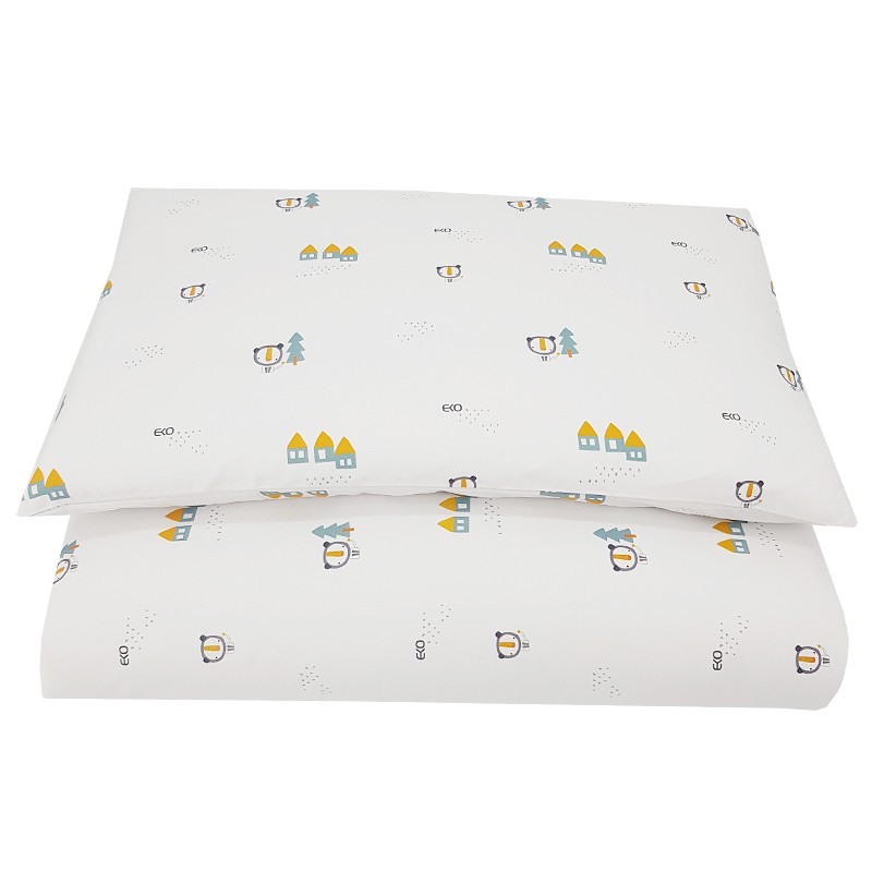 Printed cotton cot bedding set 120x90 cm HOUSES