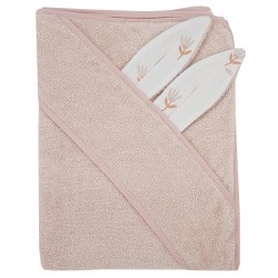 Cotton bath robe BEIGE MEADOW/ROSE PINK