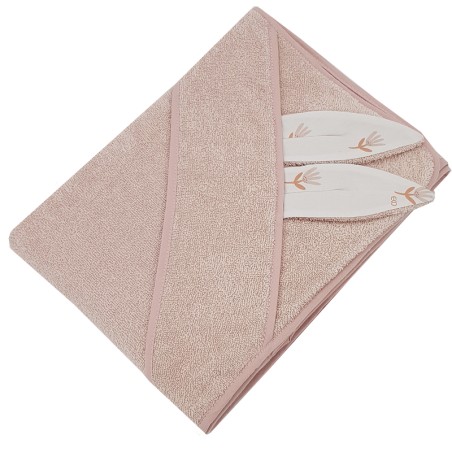 Cotton bath robe BEIGE MEADOW/ROSE PINK
