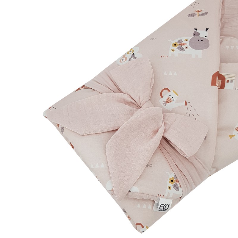 Zīdaiņu konvertiņš Drukātie zīmējumi+muslīns ar kokosa pamatnīti MY FARM/ROSE PINK Zīdaiņu konvertiņš Drukātie zīmējumi+muslīns ar kokosa pamatnīti MY FARM/ROSE PINK