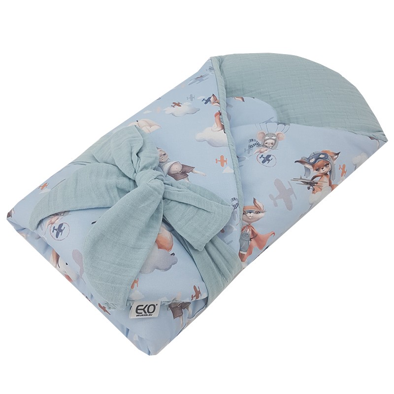 Printed Cotton+Muslin Swaddle Blanket with Coconut AVIATOR/BLUE Printed Cotton+Muslin Swaddle Blanket with Coconut AVIATOR/BLUE