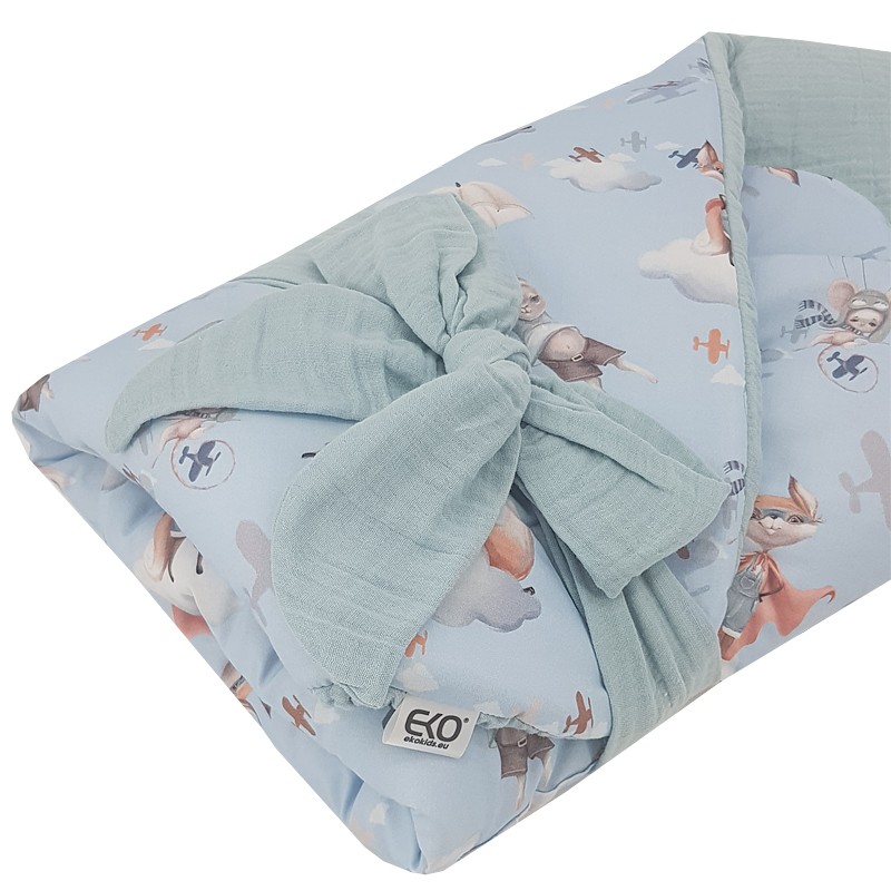 Printed Cotton+Muslin Swaddle Blanket with Coconut AVIATOR/BLUE Printed Cotton+Muslin Swaddle Blanket with Coconut AVIATOR/BLUE