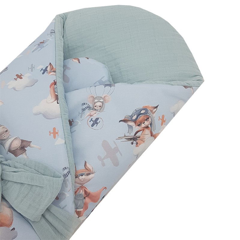 Printed Cotton+Muslin Swaddle Blanket with Coconut AVIATOR/BLUE Printed Cotton+Muslin Swaddle Blanket with Coconut AVIATOR/BLUE