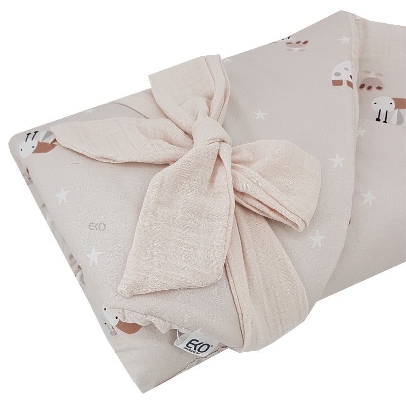 Printed Cotton+Muslin Swaddle Blanket with Coconut BEES/BEIGE Printed Cotton+Muslin Swaddle Blanket with Coconut BEES/BEIGE