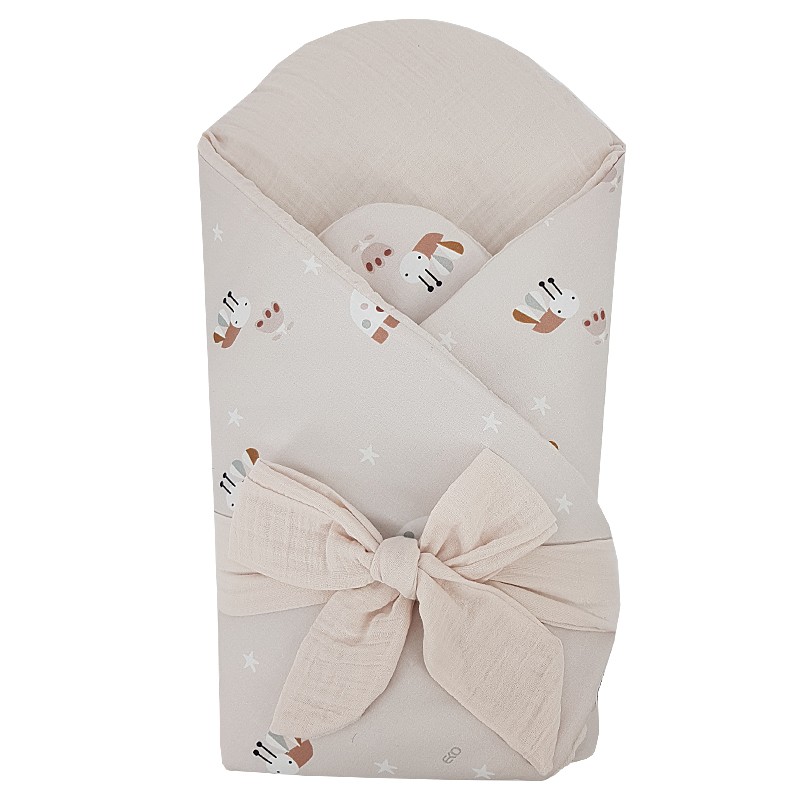 Babyhörnchen aus bedruckter Baumwolle+Musselin mit Kokosfüllung BEES/BEIGE