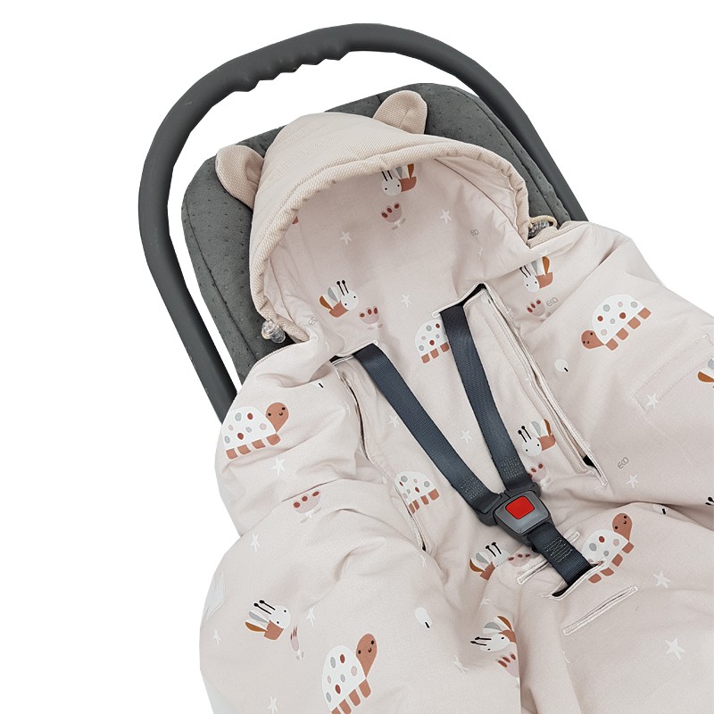 Baby Car Seat Sleeping Bag VELVET 3 and 5-point belts BEES Baby Car Seat Sleeping Bag VELVET 3 and 5-point belts BEES