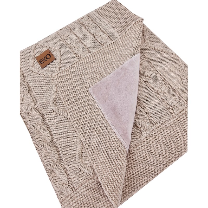 Knitted blanket with fur fabric lining BEIGE