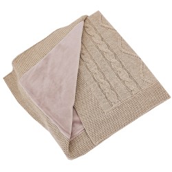 Knitted blanket with fur fabric lining BEIGE