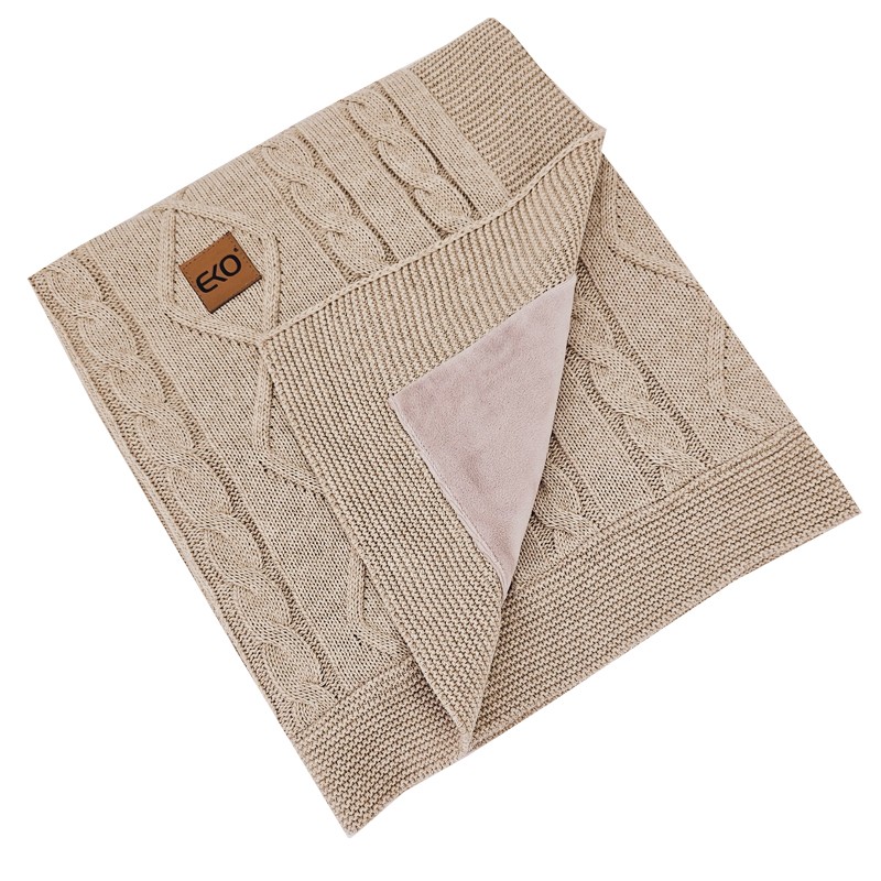 Knitted blanket with fur fabric lining BEIGE