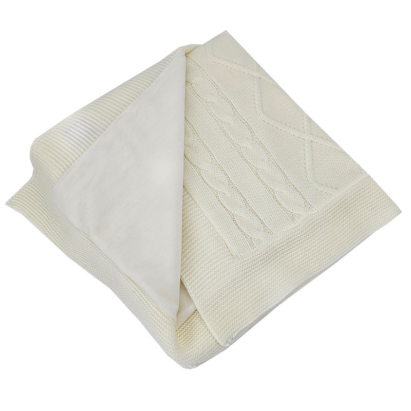 Knitted blanket with fur fabric lining ECRU