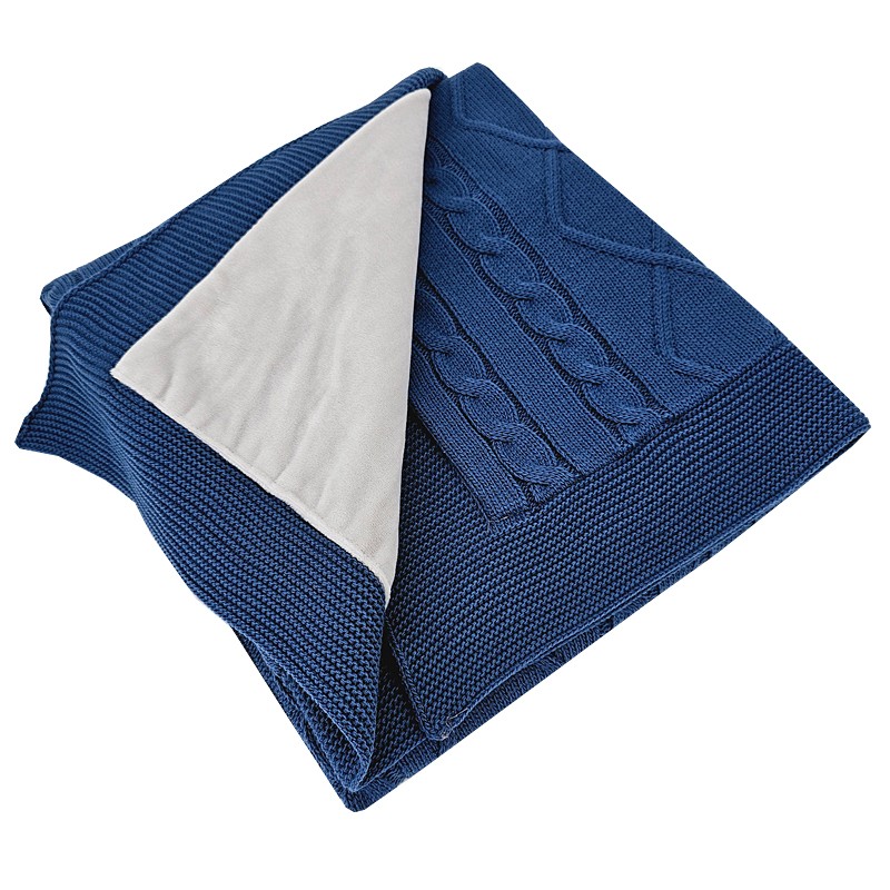 Knitted blanket with fur fabric lining JEANS
