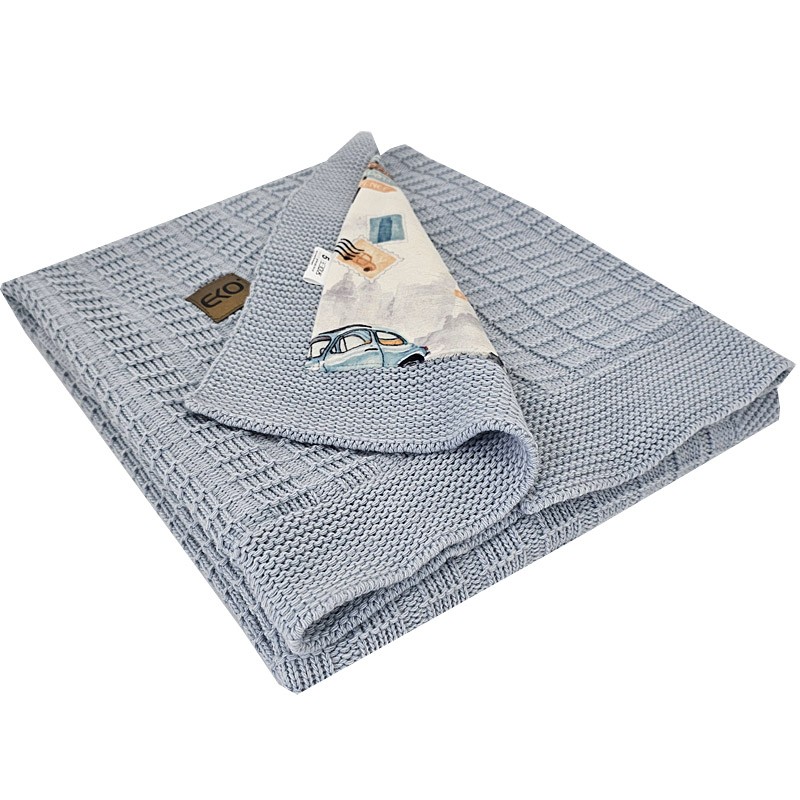 Knitted blanket  with fur fabric lining SCOOTER/BLUE