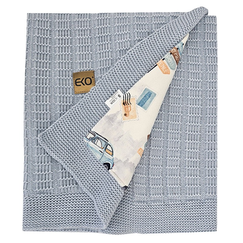 Knitted blanket  with fur fabric lining SCOOTER/BLUE