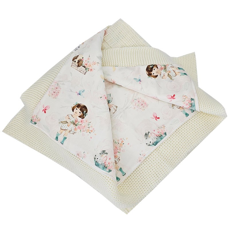 Knitted blanket  with fur fabric lining GIRLS/ECRU Knitted blanket  with fur fabric lining GIRLS/ECRU