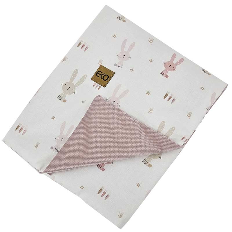 Kocyk mata edukacyjna z podszyciem VELVET KRÓLIK/PUDROWY RÓŻ