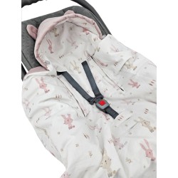 Sleeping bag for car seat VELVET 3- and 5-point belts BUNNY/ROSE PINK
