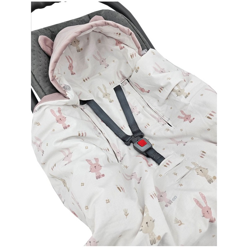 Sac de couchage pour siège auto VELVET harnais 3 points et 5 points BUNNY/ROSE PINK Sac de couchage pour siège auto VELVET harnais 3 points et 5 points BUNNY/ROSE PINK