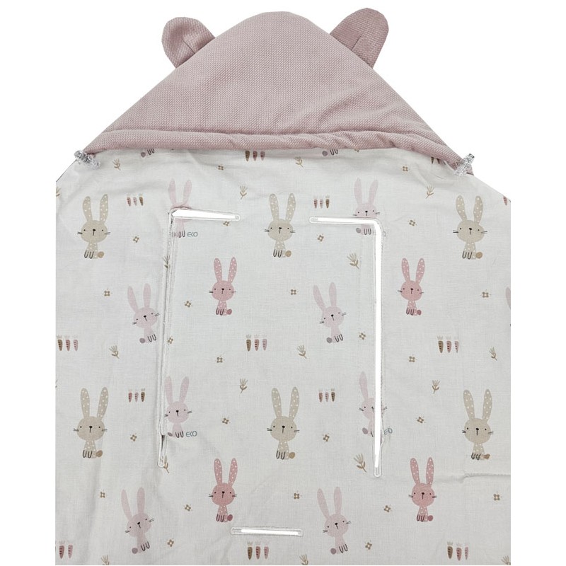 Sac de couchage pour siège auto VELVET harnais 3 points et 5 points BUNNY/ROSE PINK Sac de couchage pour siège auto VELVET harnais 3 points et 5 points BUNNY/ROSE PINK