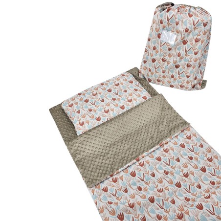 Sac de couchage pour enfant d'âge préscolaire 70 x 140 cm avec sac BEIGE FLOWERS