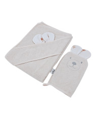 Bambus-Badehaube und Waschlappen EKO BEIGE MEADOW