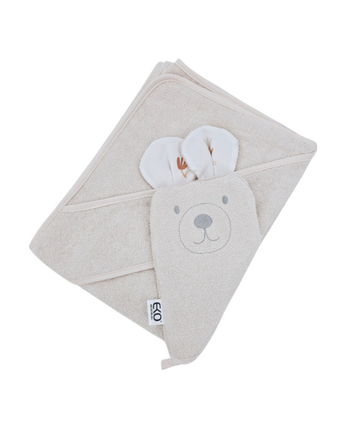 Bambus-Badehaube und Waschlappen EKO BEIGE MEADOW