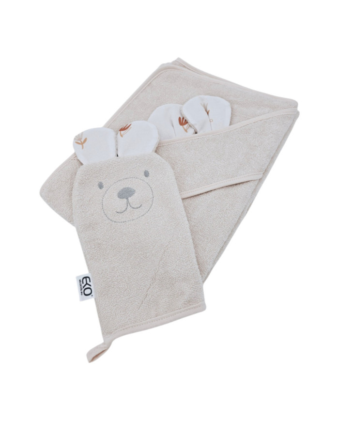 Couverture de bain et gant de toilette en bambou EKO BEIGE MEADOW