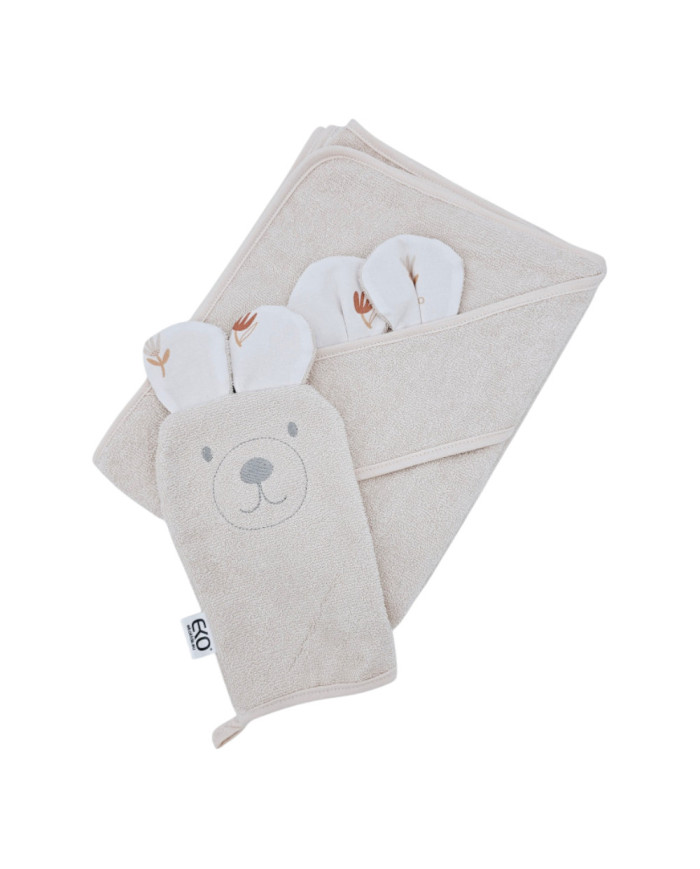 Bambus-Badehaube und Waschlappen EKO BEIGE MEADOW